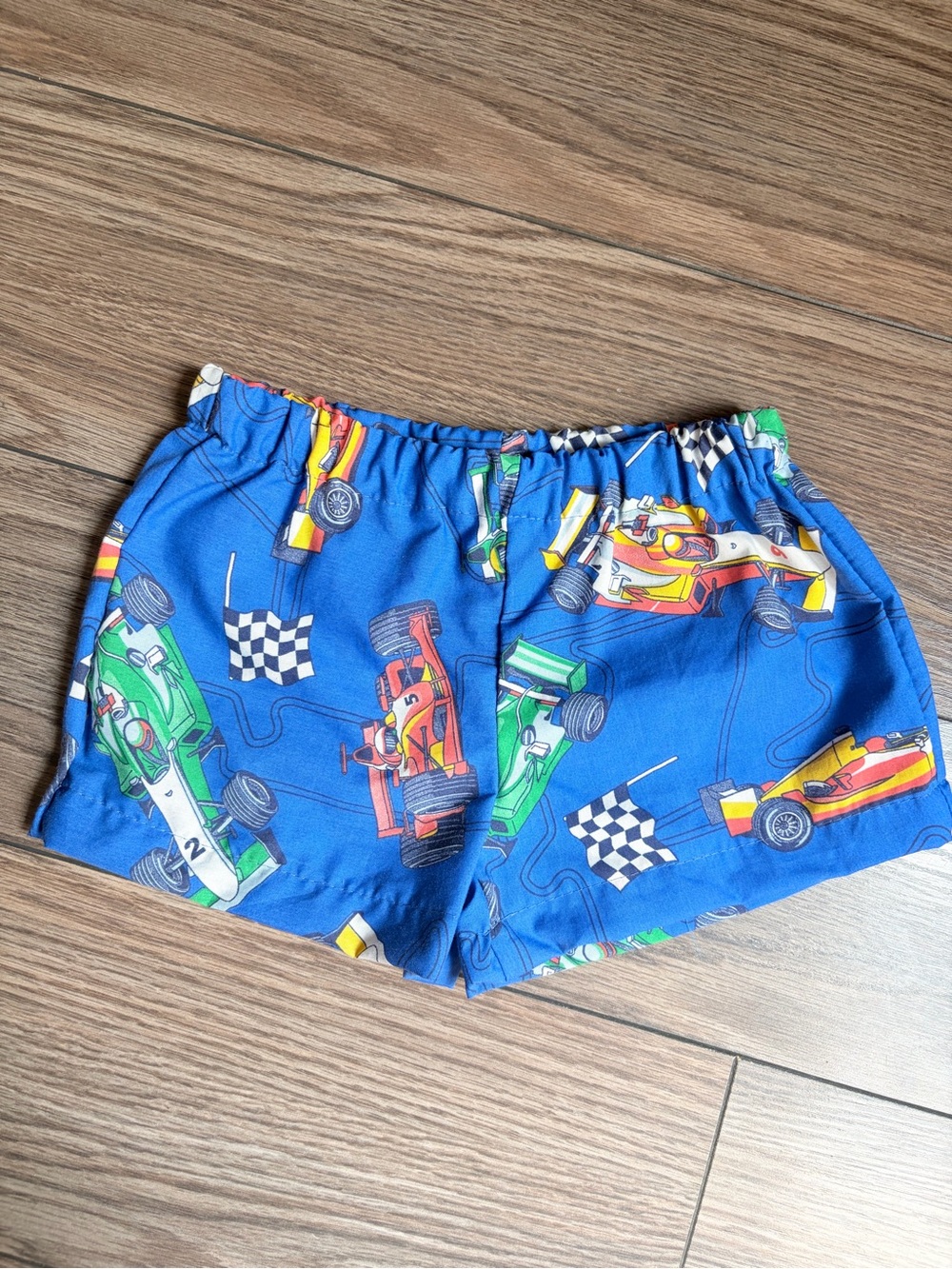 Kids Blue Race Car Shorts upcycled 3T